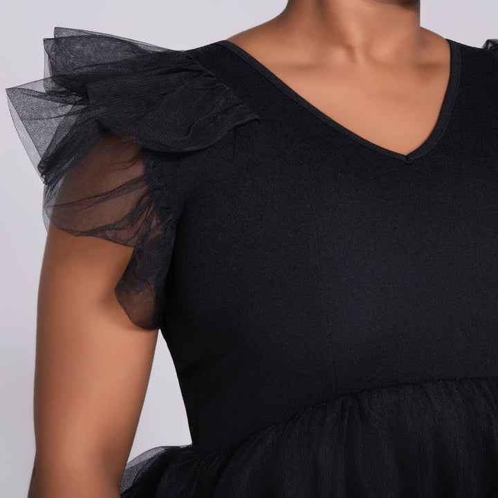 Mesh Black Tiered Dress