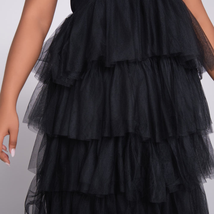 Mesh Black Tiered Dress