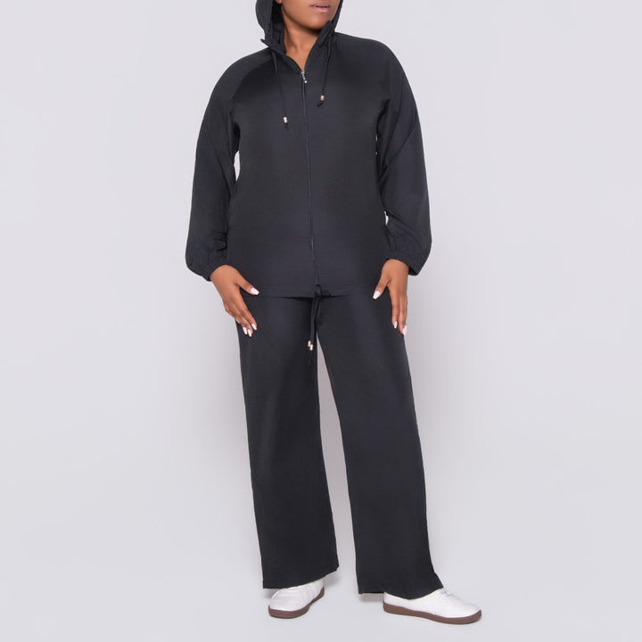 Black Long Sleeve Taffeta Zipper Top