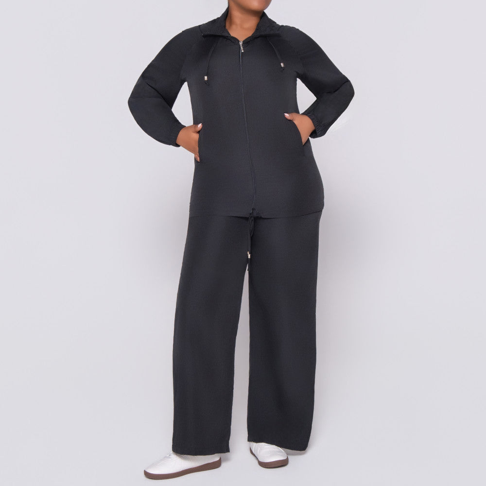 Black Long Sleeve Taffeta Zipper Top
