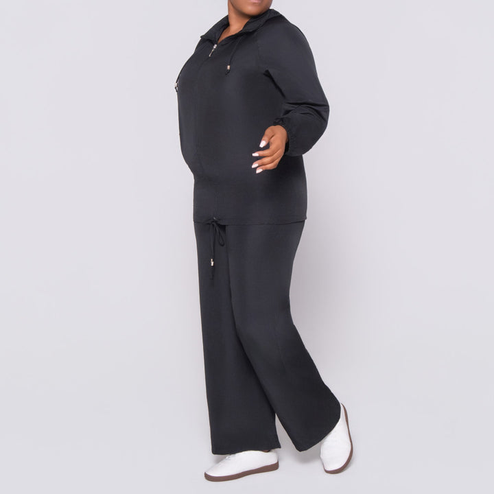 Black Long Sleeve Taffeta Zipper Top
