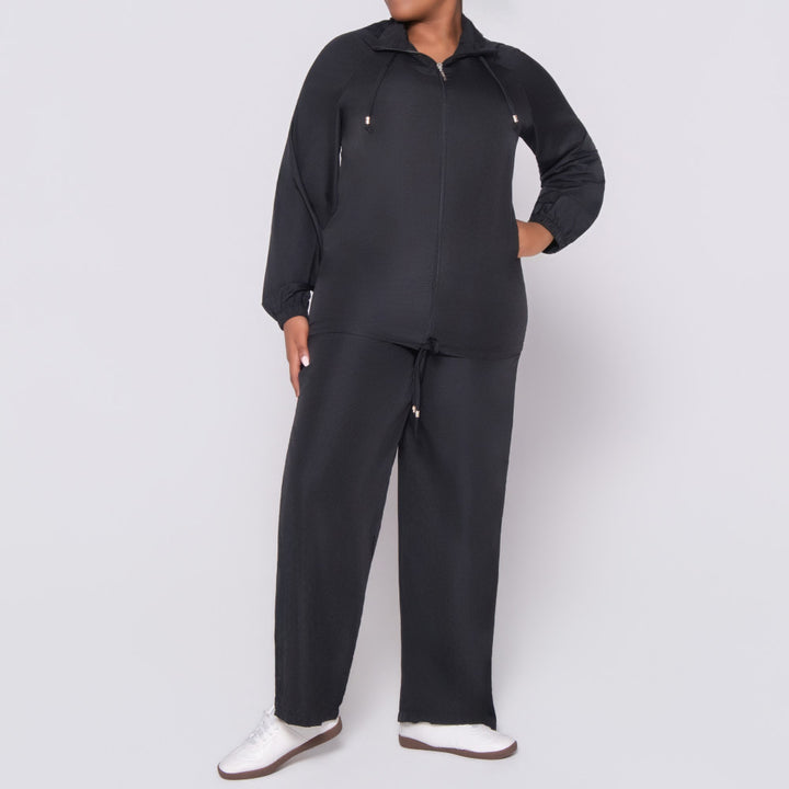 Black Long Sleeve Taffeta Zipper Top