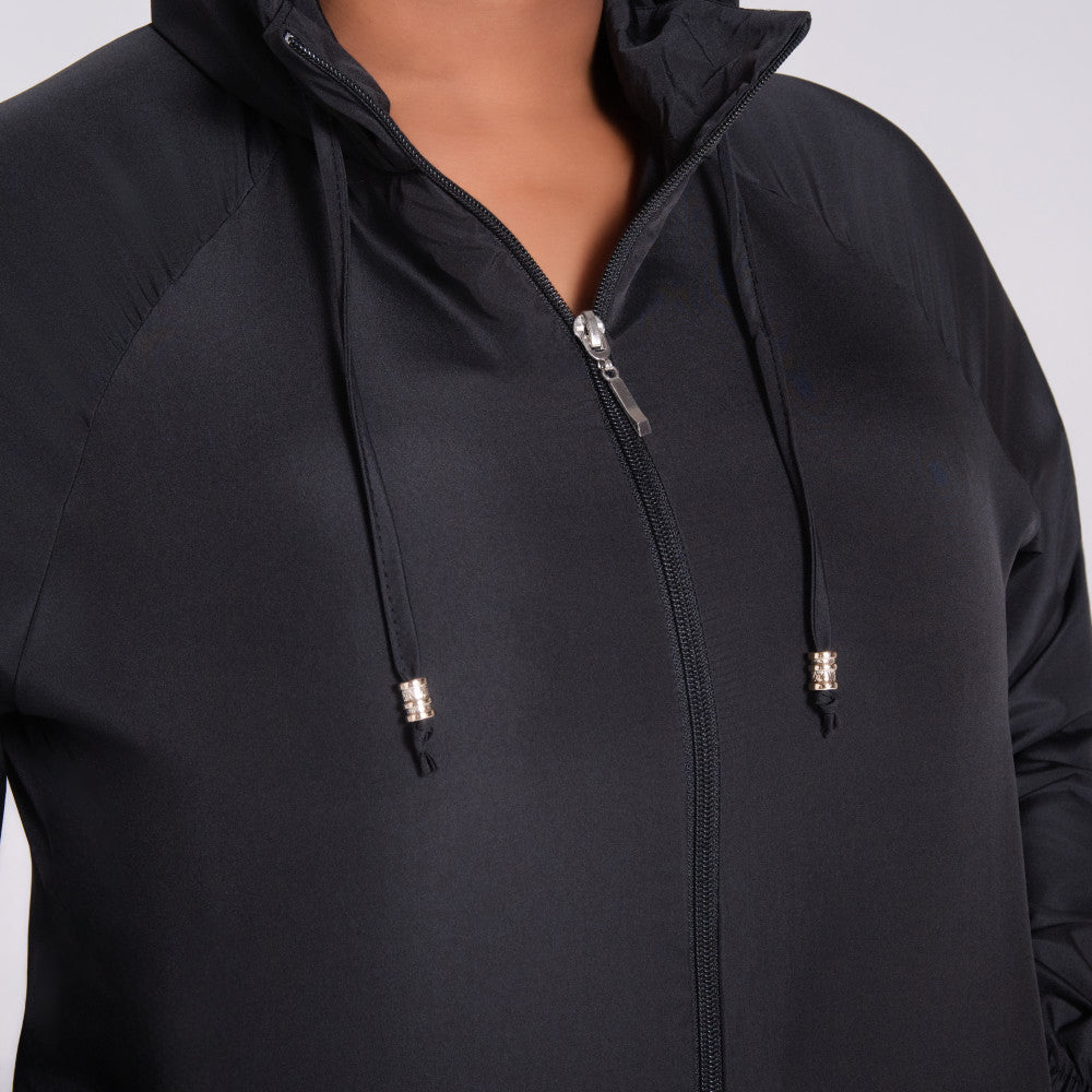Black Long Sleeve Taffeta Zipper Top