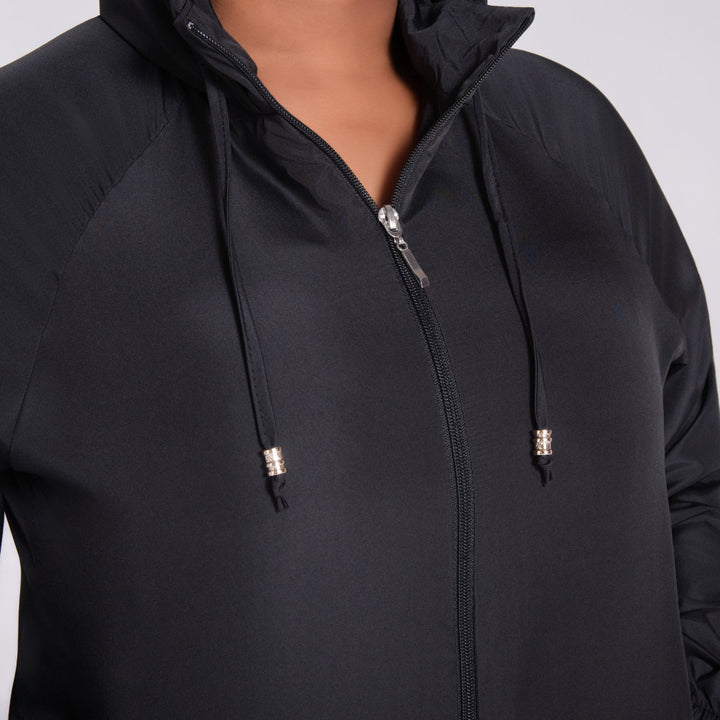 Black Long Sleeve Taffeta Zipper Top