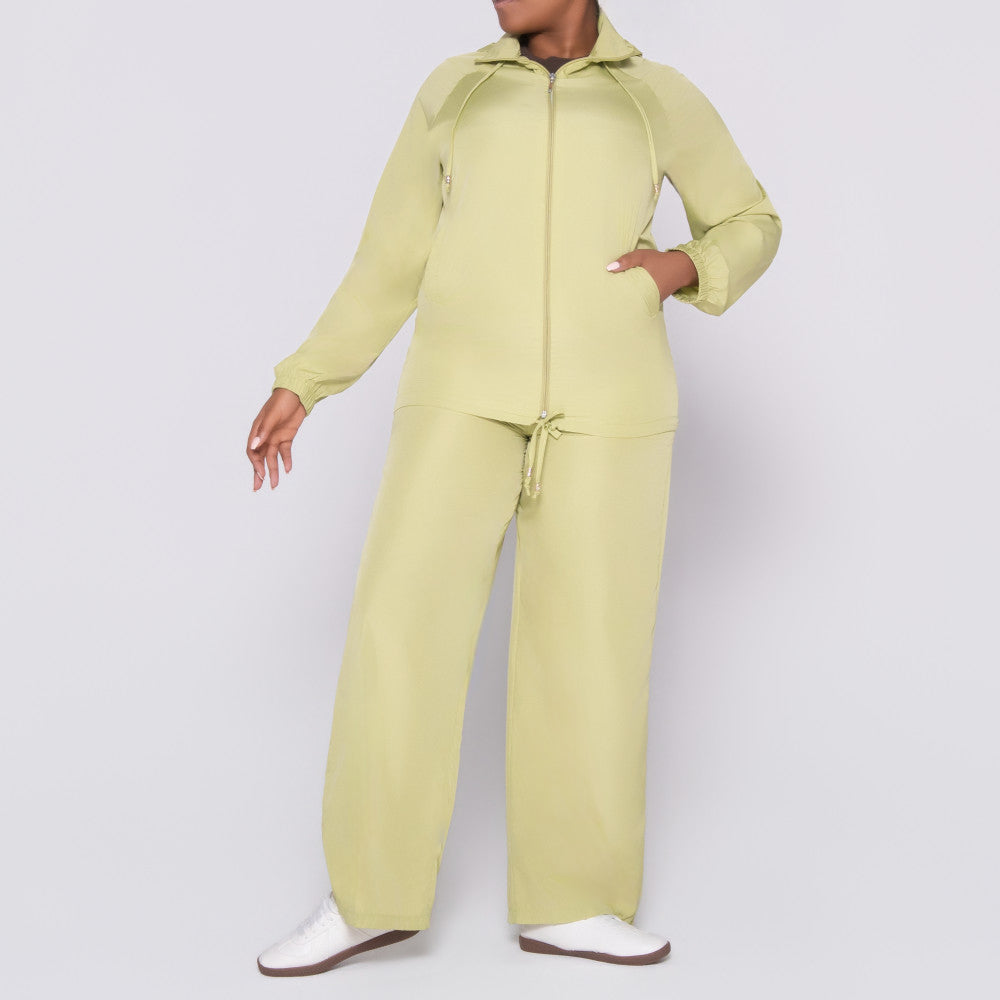 Chartreuse Long Sleeve Taffeta Zipper Top
