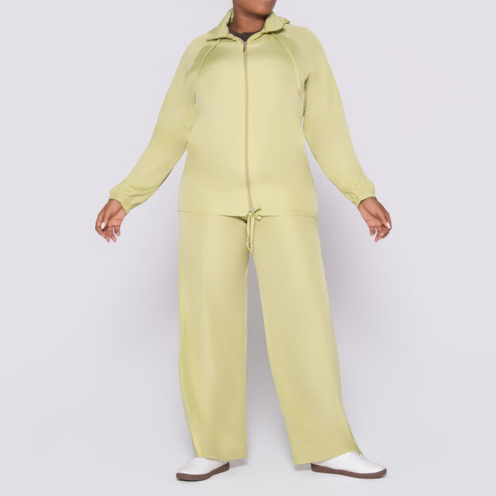 Chartreuse Long Sleeve Taffeta Zipper Top
