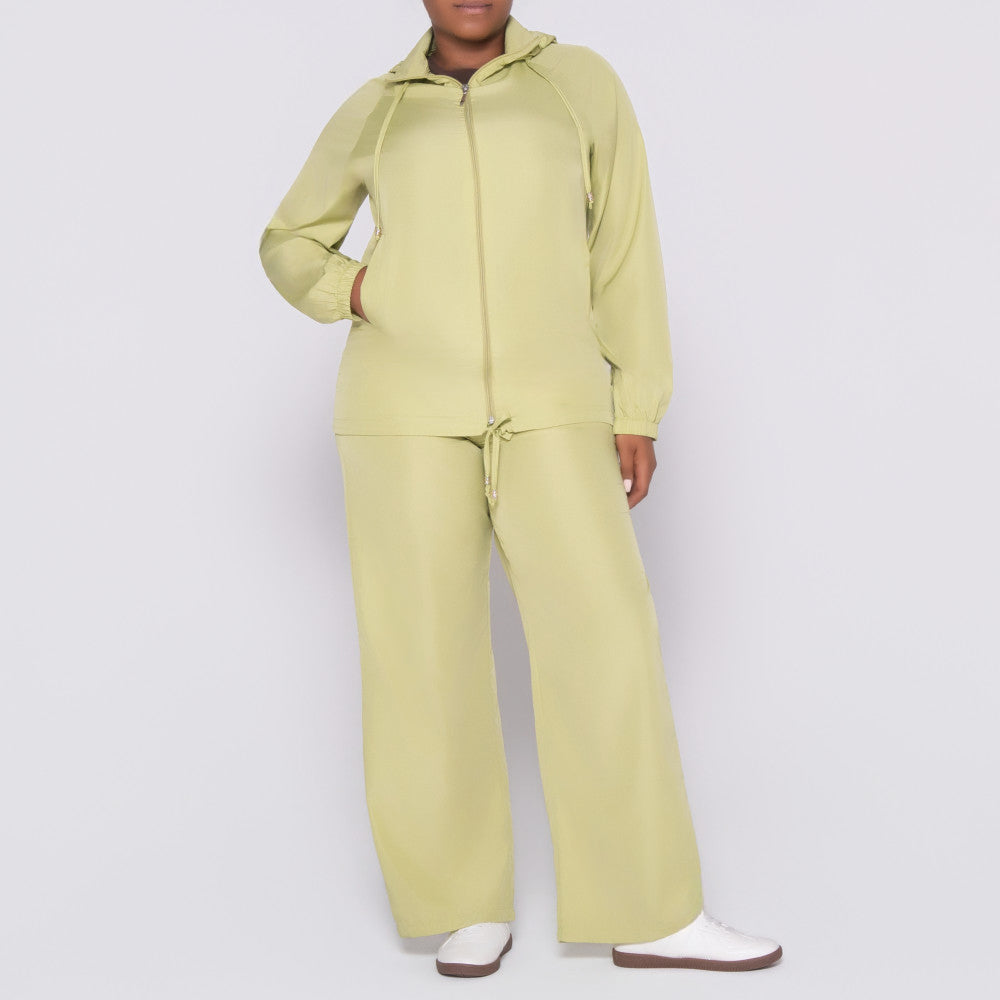 Chartreuse Long Sleeve Taffeta Zipper Top