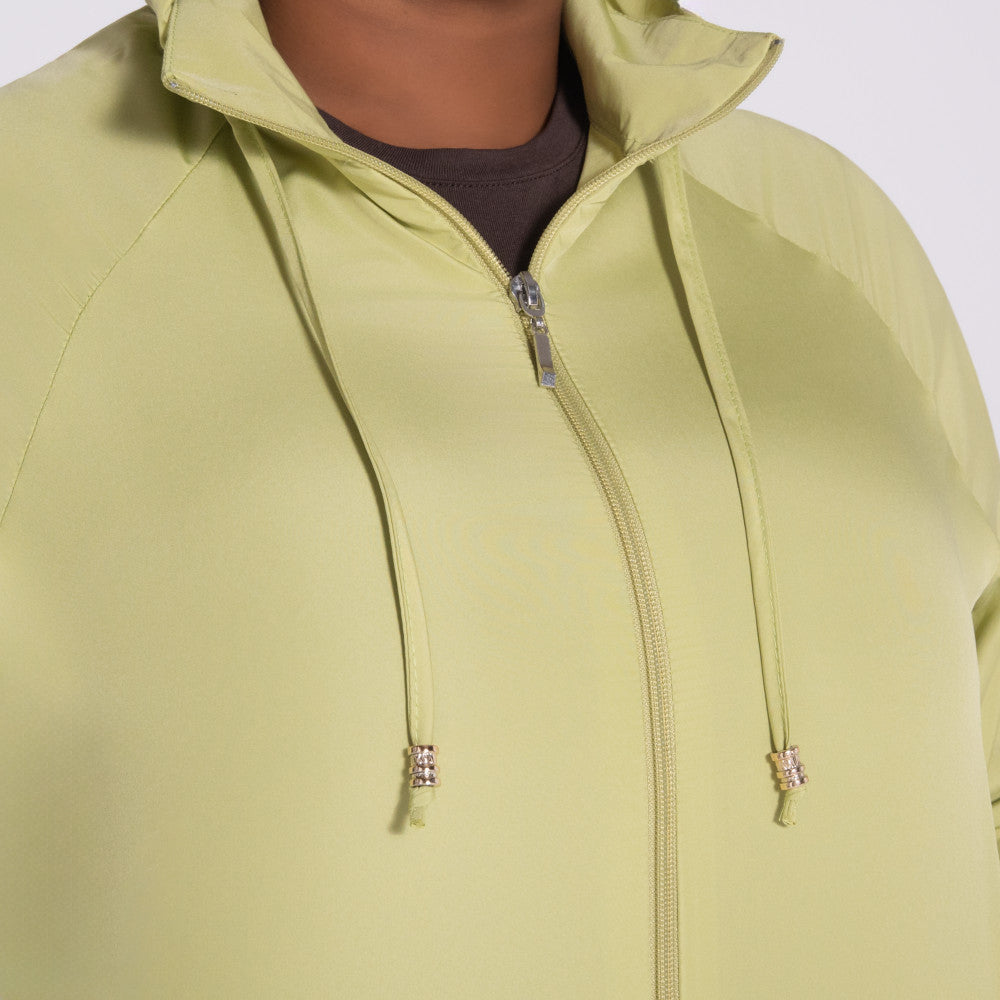 Chartreuse Long Sleeve Taffeta Zipper Top