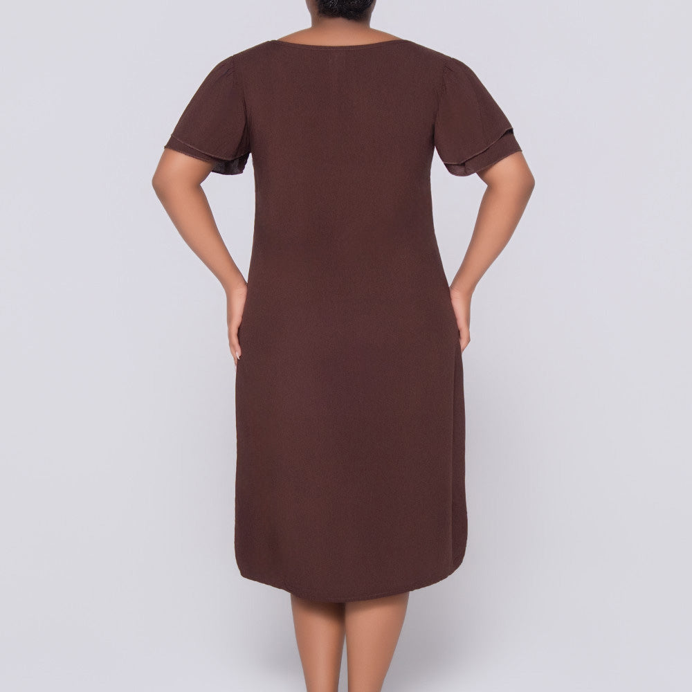 Twin Pack Brown Short Sleeve Printed And Plain Tunic