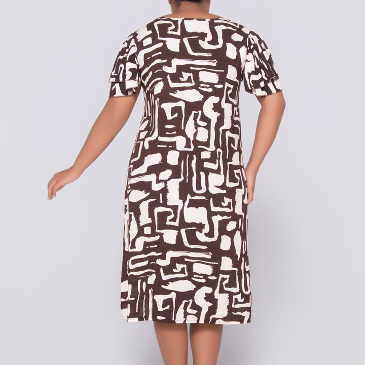 Twin Pack Brown Short Sleeve Printed And Plain Tunic