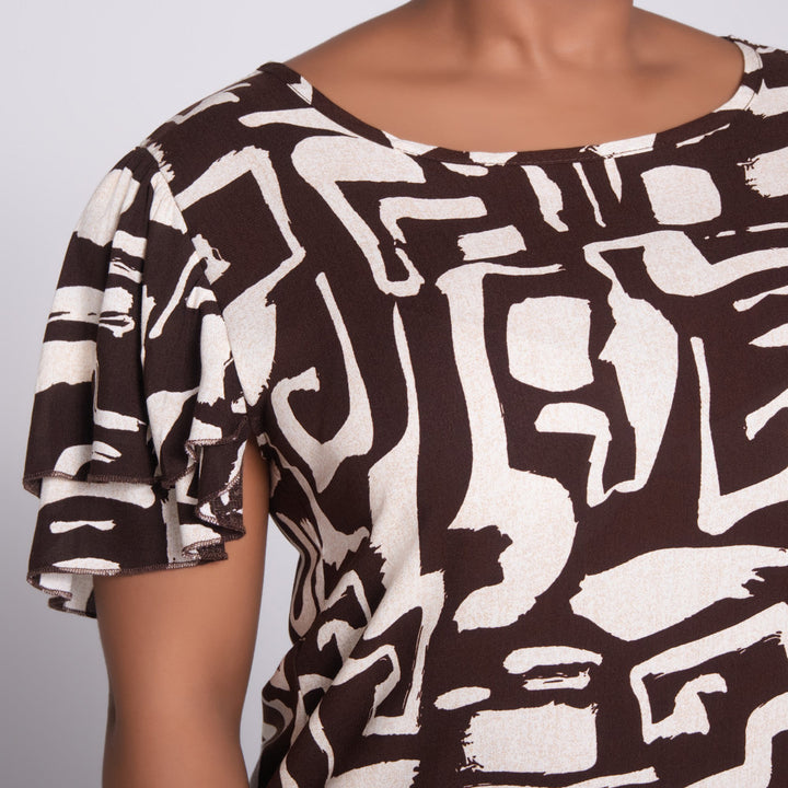 Twin Pack Brown Short Sleeve Printed And Plain Tunic