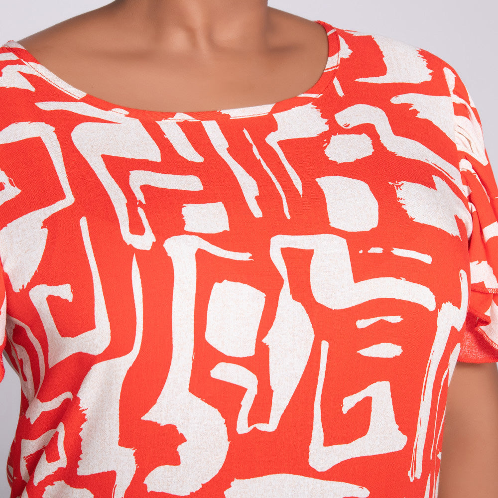 Twin Pack Terracotta Short Sleeve Printed And Plain Tunic