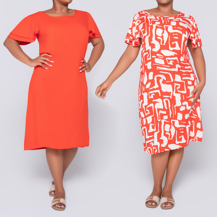 Twin Pack Terracotta Short Sleeve Printed And Plain Tunic
