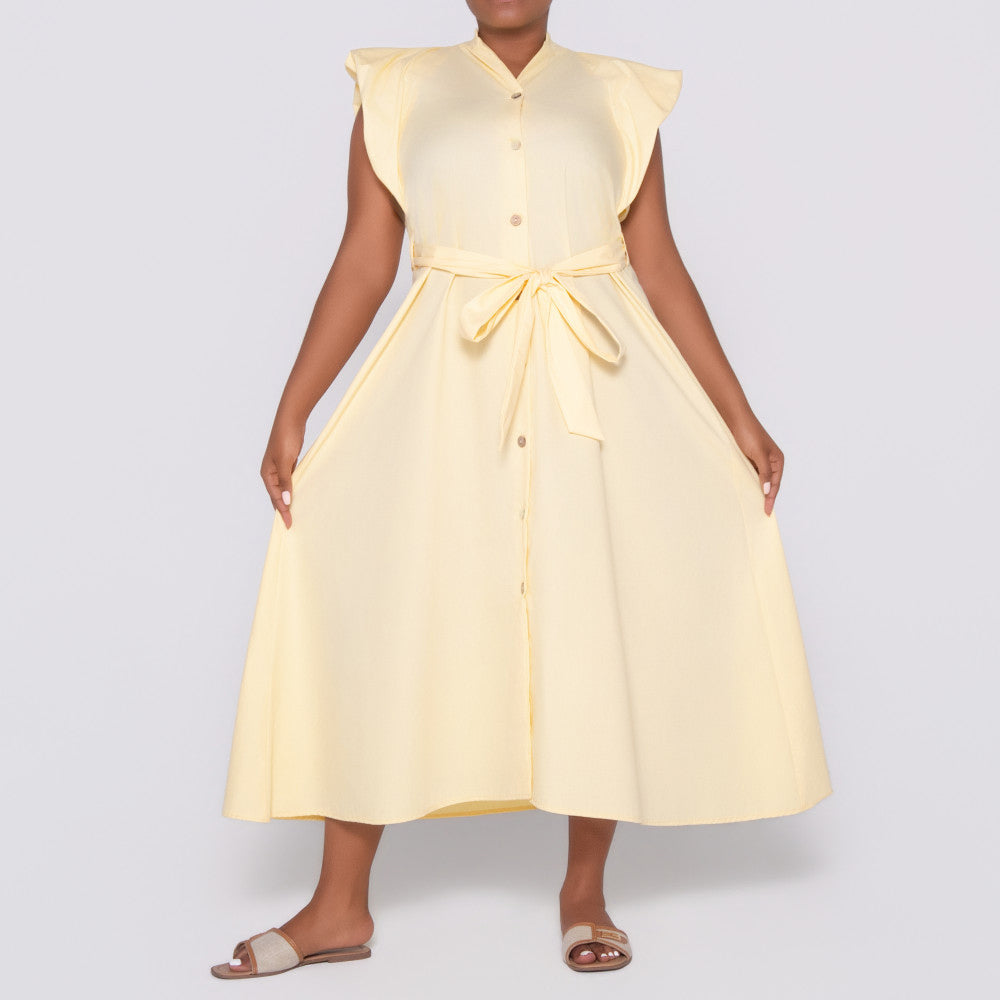 Plain Lemon Poplin Dress