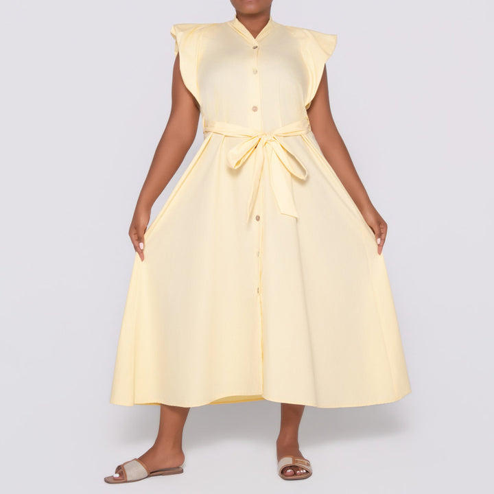 Plain Lemon Poplin Dress