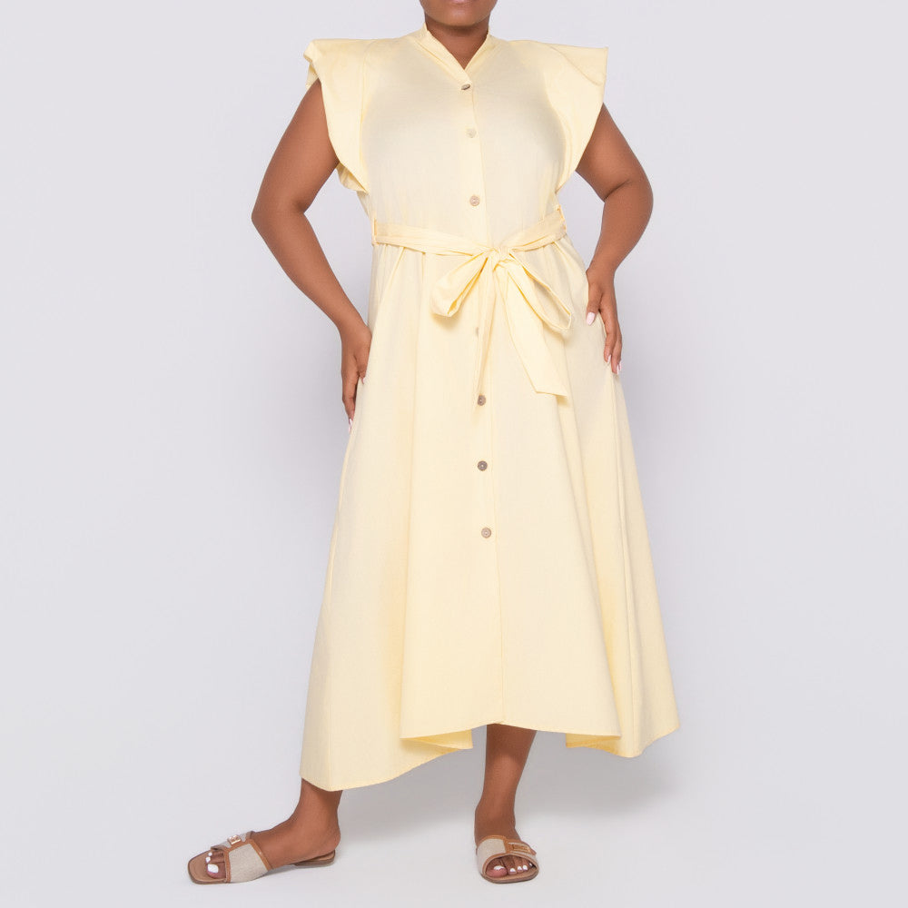 Plain Lemon Poplin Dress