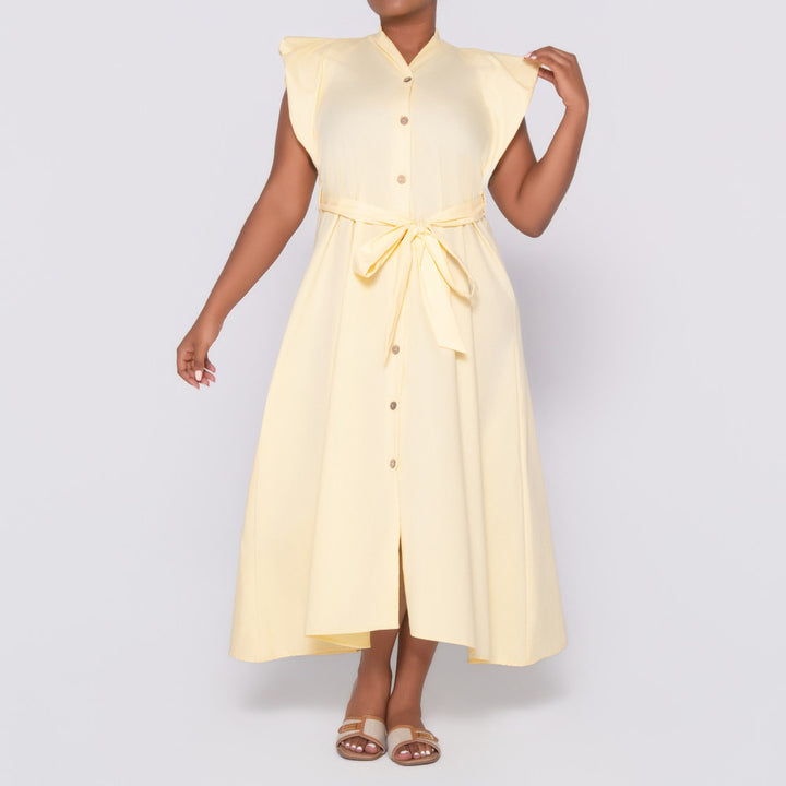 Plain Lemon Poplin Dress