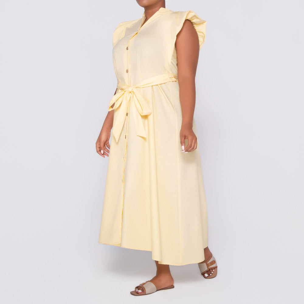 Plain Lemon Poplin Dress