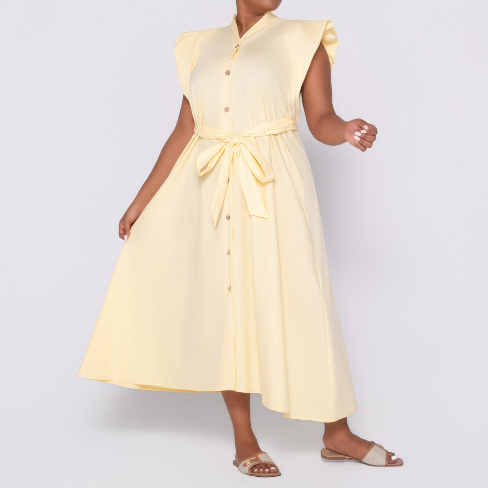 Plain Lemon Poplin Dress