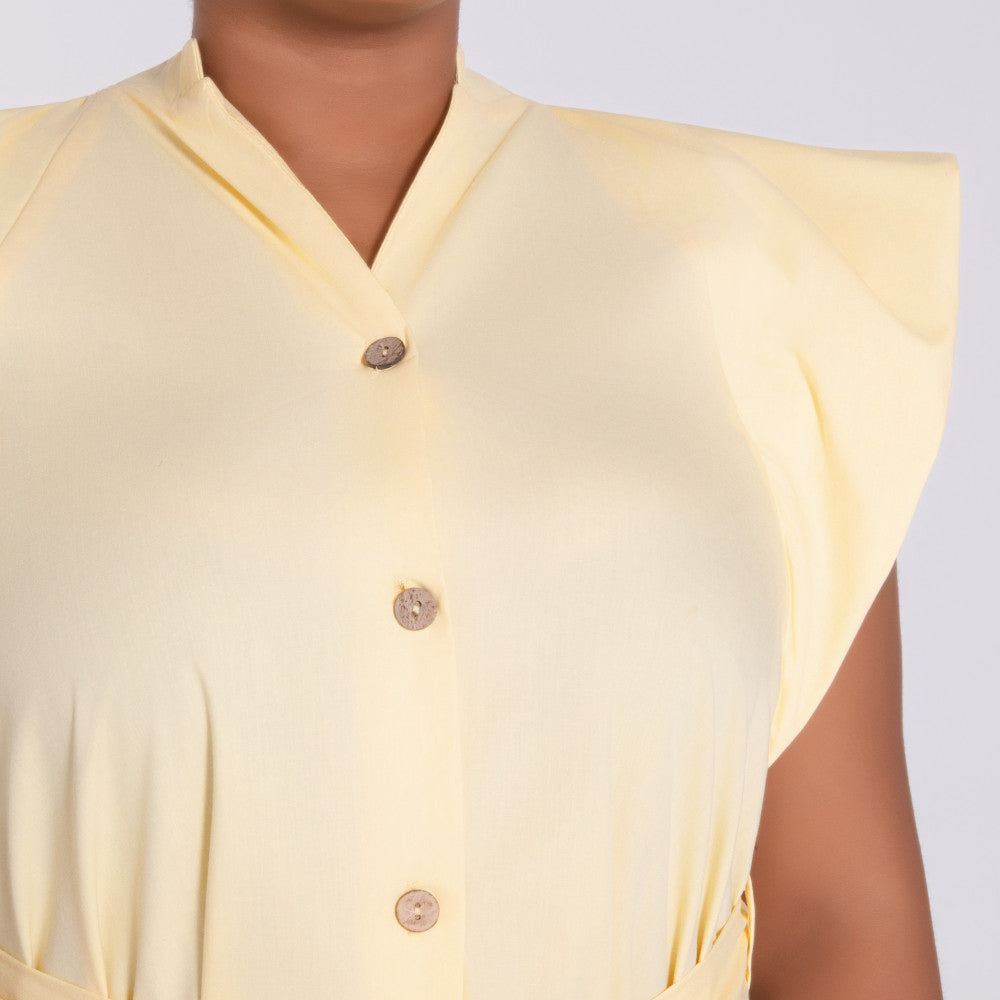 Plain Lemon Poplin Dress