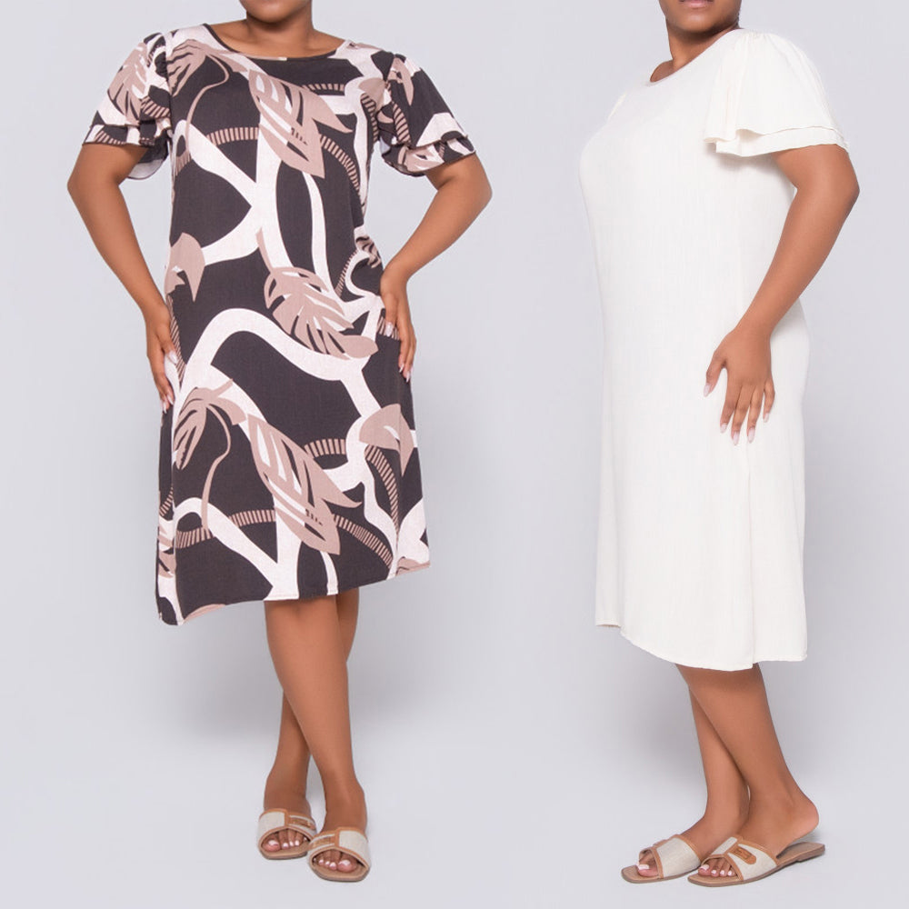 Twin Pack Plain And Printed Dress
