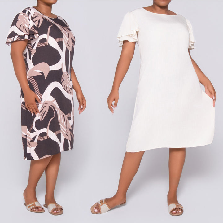 Twin Pack Plain And Printed Dress