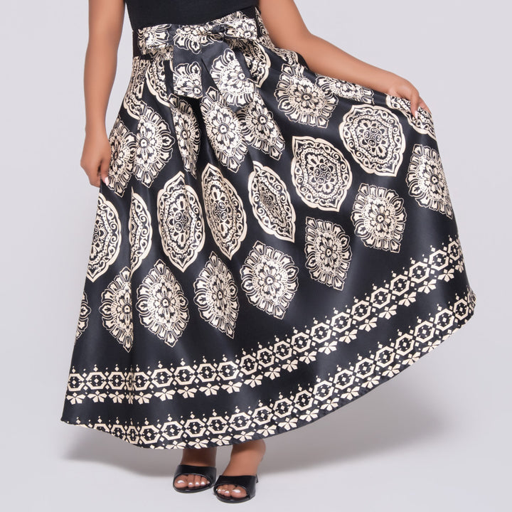 Blk/Stone Printed Satin Skirt