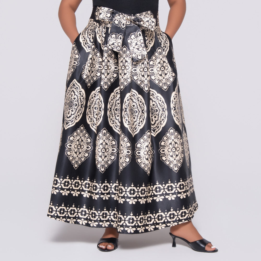 Blk/Stone Printed Satin Skirt