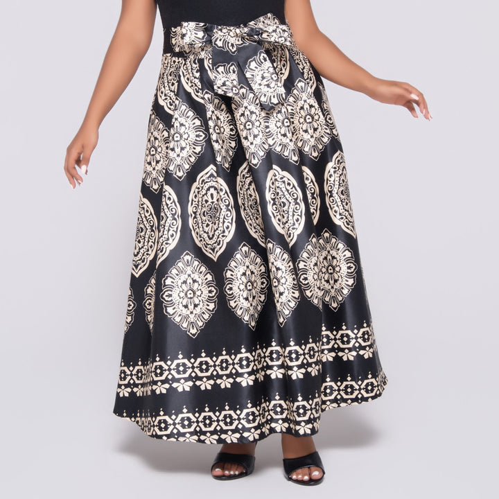 Blk/Stone Printed Satin Skirt