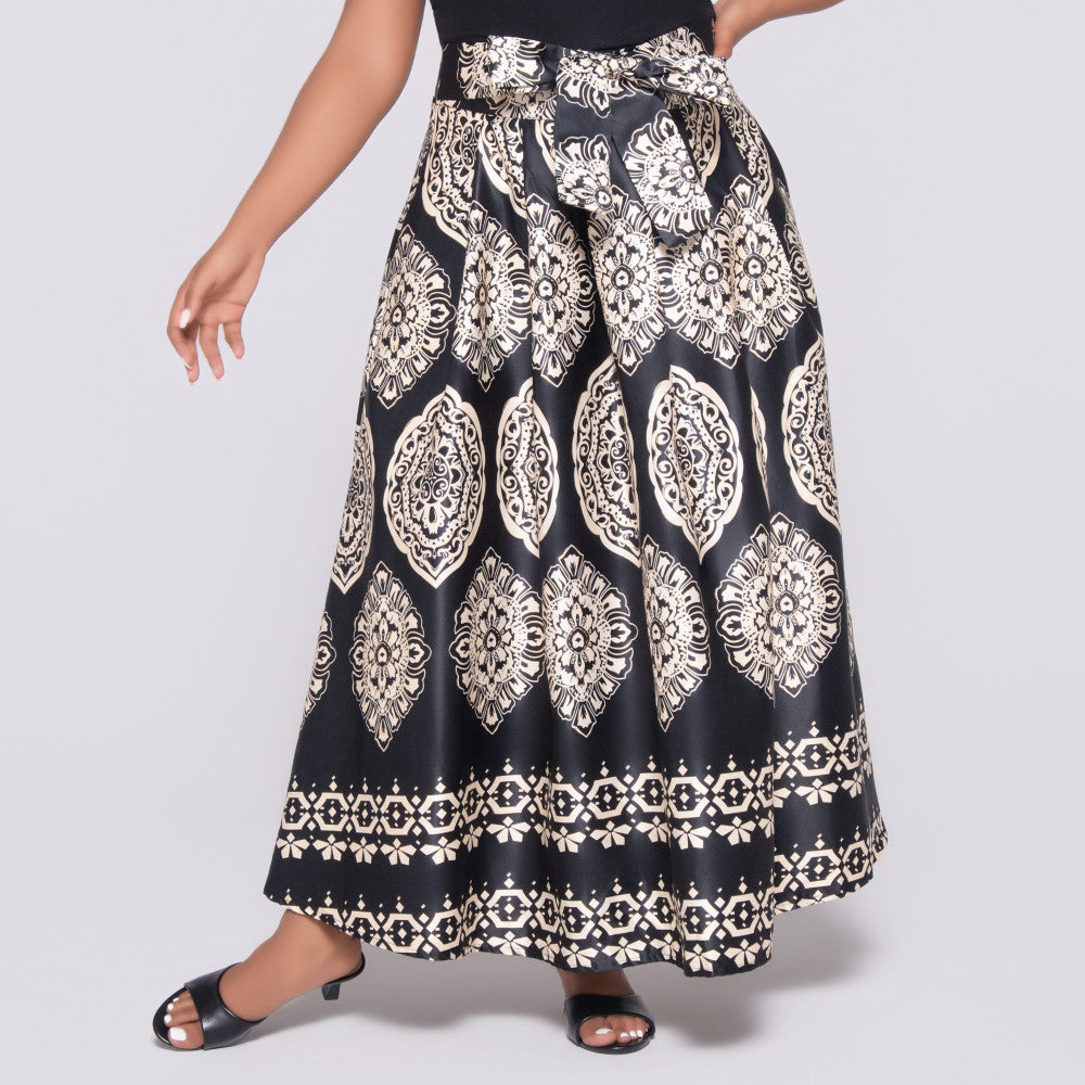 Blk/Stone Printed Satin Skirt