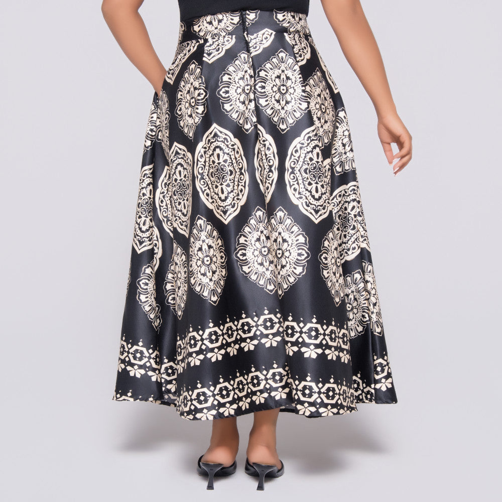 Blk/Stone Printed Satin Skirt