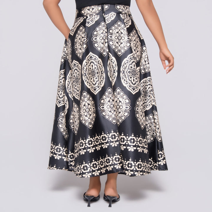 Blk/Stone Printed Satin Skirt