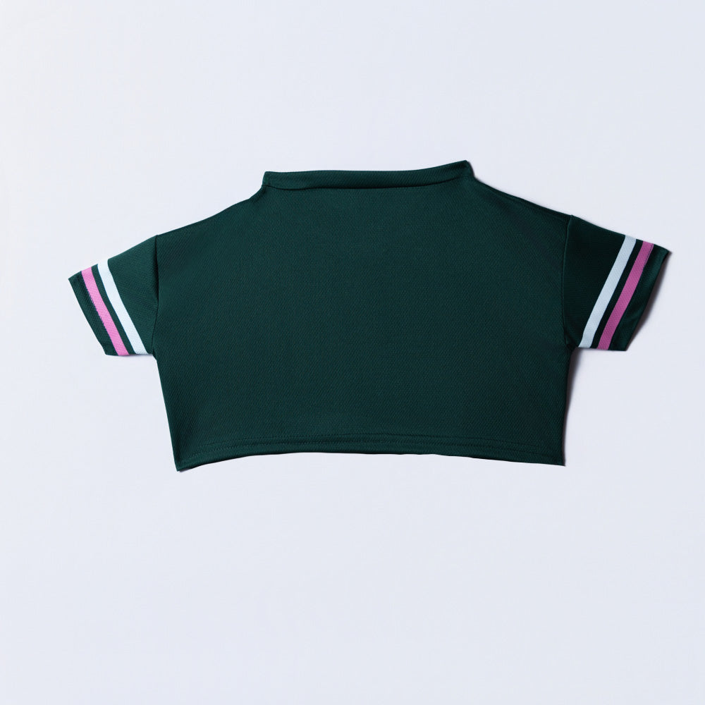 Girls Crop Bottle Green Baseball Tee