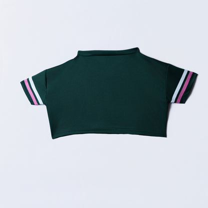 Girls Crop Bottle Green Baseball Tee