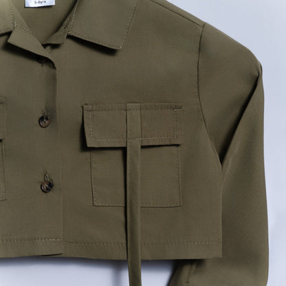 Girls Olive Poplin Crop Top