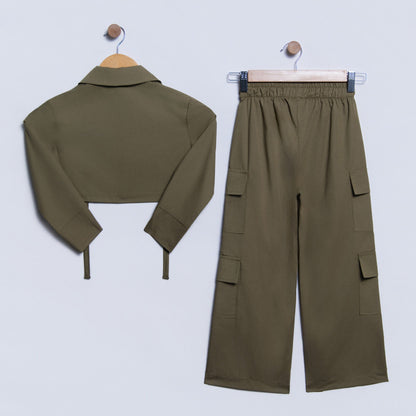 Girls Olive Poplin Crop Top