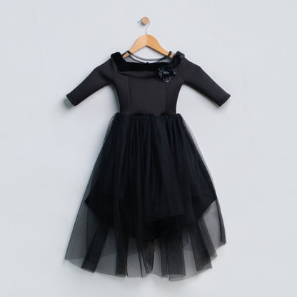 Girls Mesh Scuba Black Party Dress
