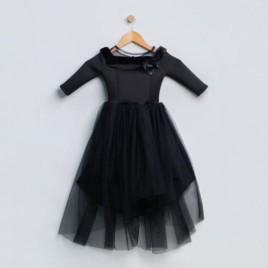 Girls Mesh Scuba Black Party Dress