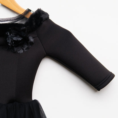Girls Mesh Scuba Black Party Dress