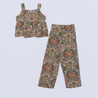 Girls Floral Print Shorts And Top Set