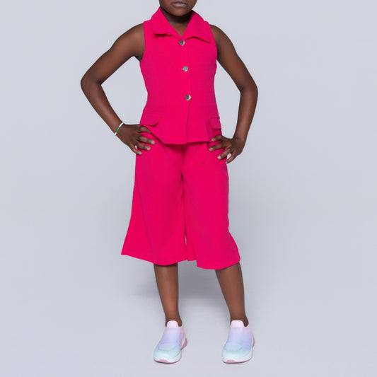 Cerise Girls Scuba Top And Pants
