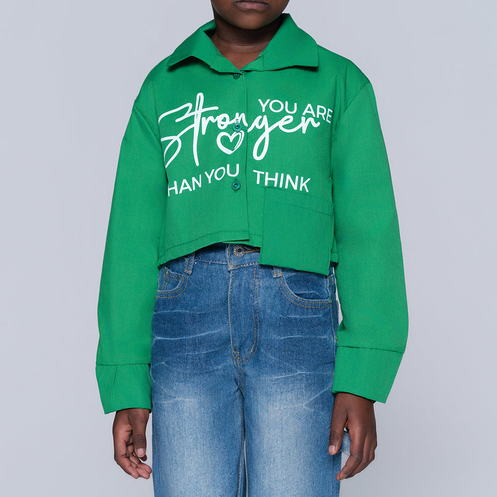 Girls Emerald Printed Crop Shirt
