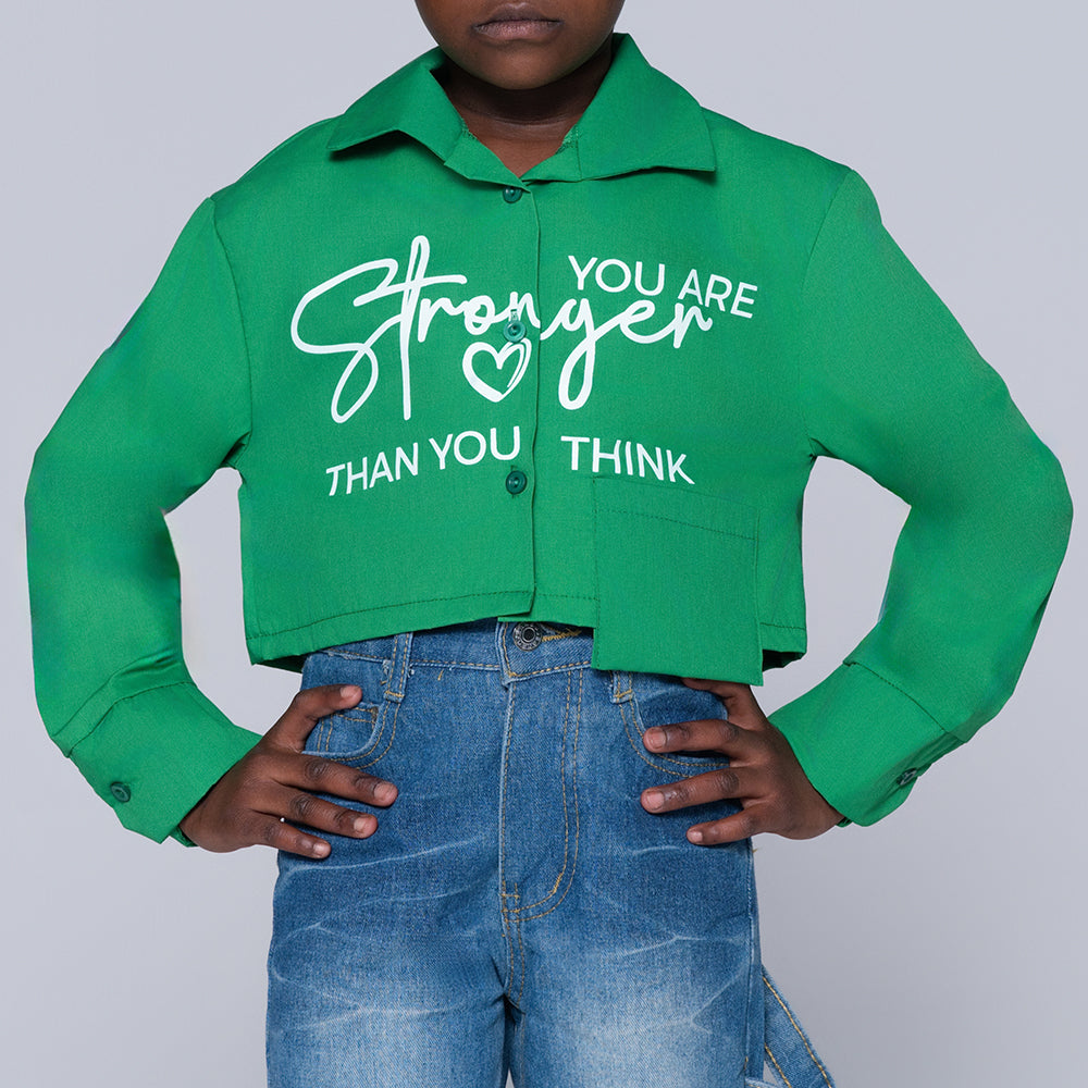 Girls Emerald Printed Crop Shirt
