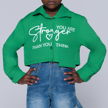 Girls Emerald Printed Crop Shirt