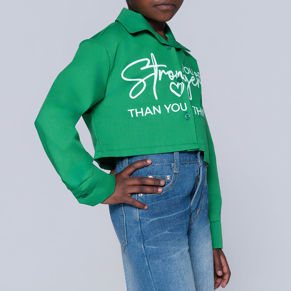 Girls Emerald Printed Crop Shirt