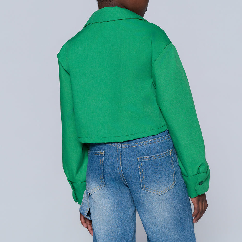 Girls Emerald Printed Crop Shirt