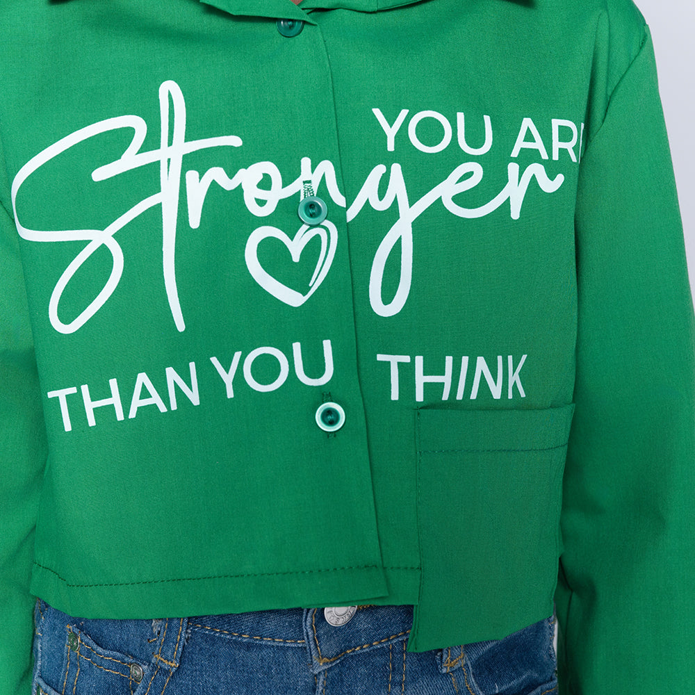 Girls Emerald Printed Crop Shirt