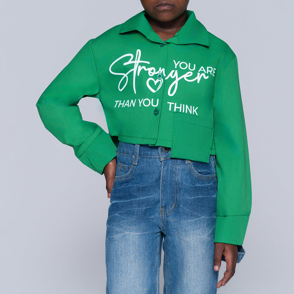 Girls Emerald Printed Crop Shirt