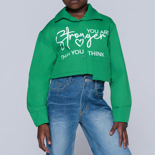 Girls Emerald Printed Crop Shirt