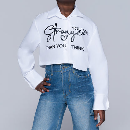 Girls White Printed Crop Shirt